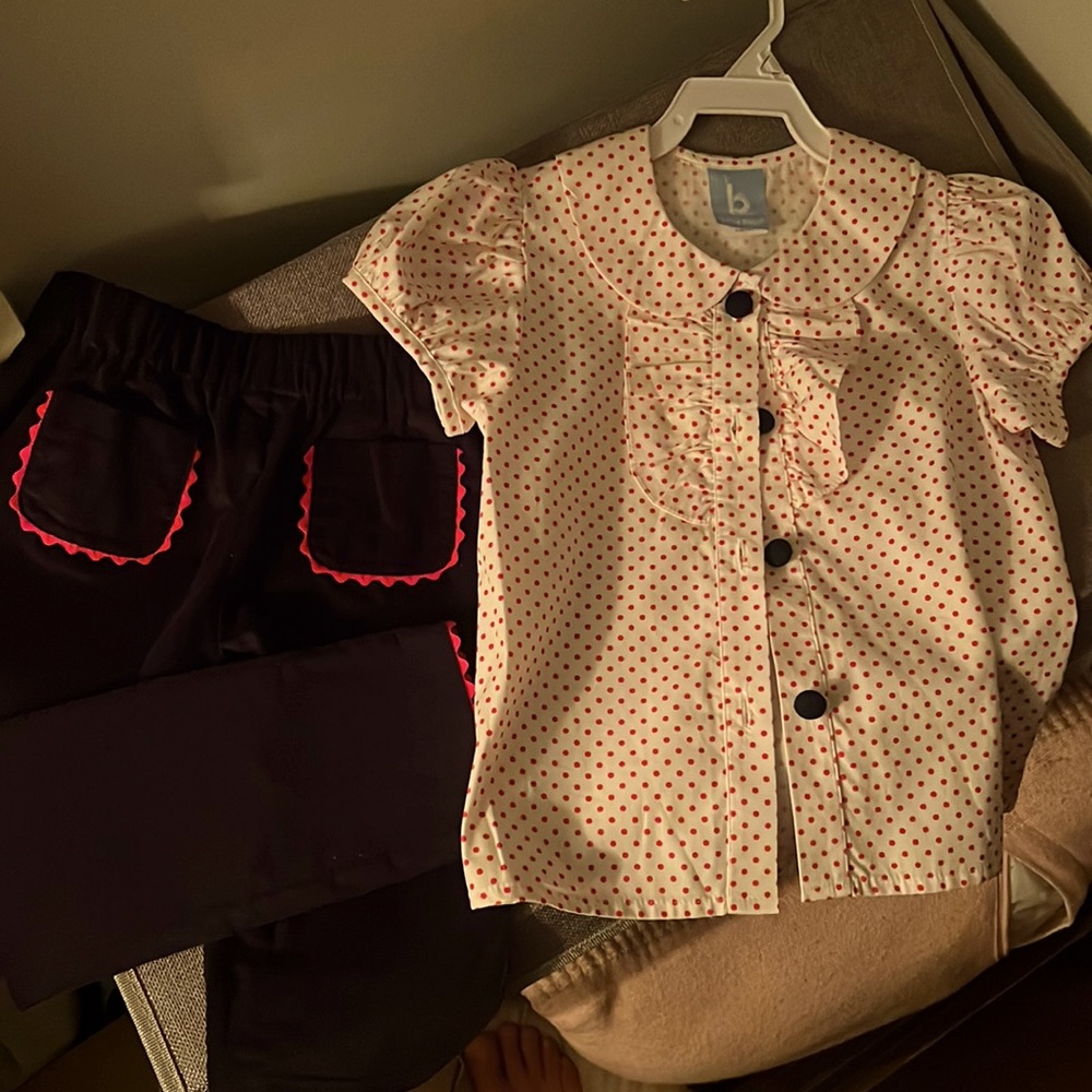 Bella bliss pant set navy cord red polka dot